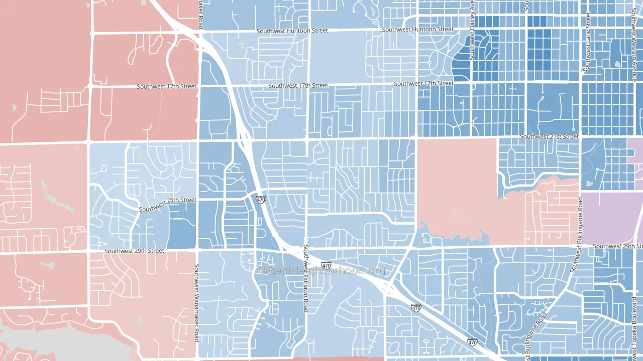 West Southwest 3, Topeka, KS block-group political-lean map