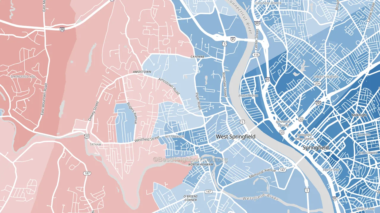 West Springfield Town, MA block-group political-lean map