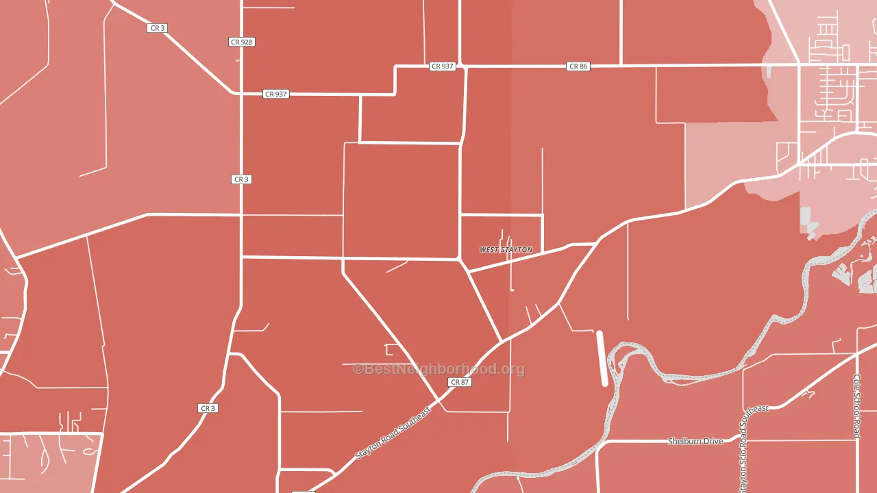 West Stayton, OR block-group political-lean map