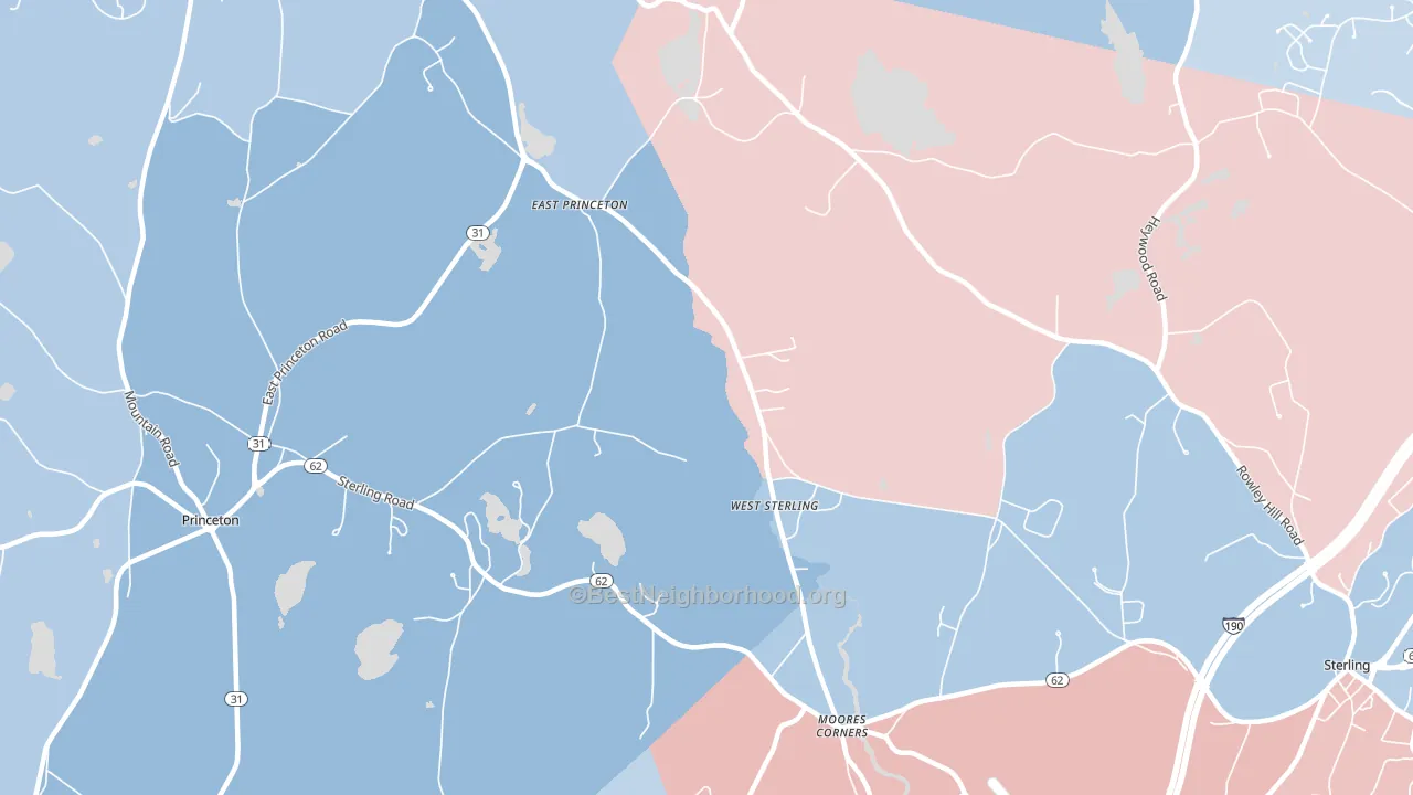 West Sterling, MA block-group political-lean map
