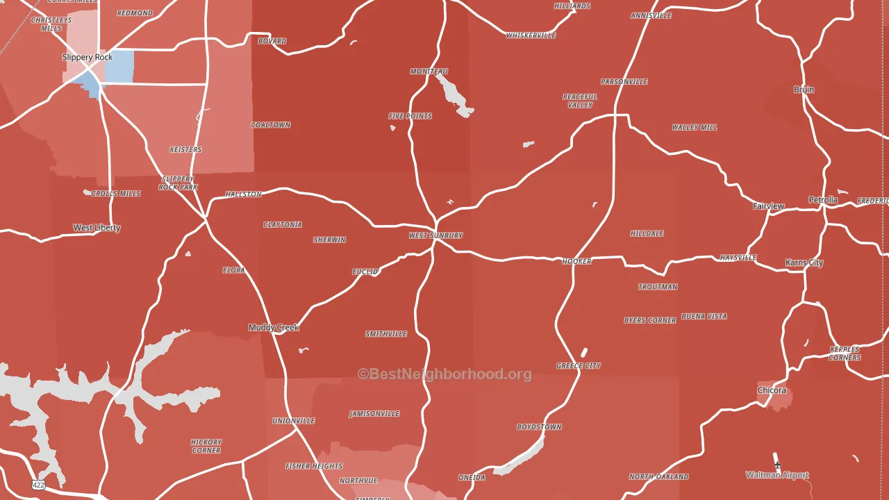 West Sunbury, PA block-group political-lean map