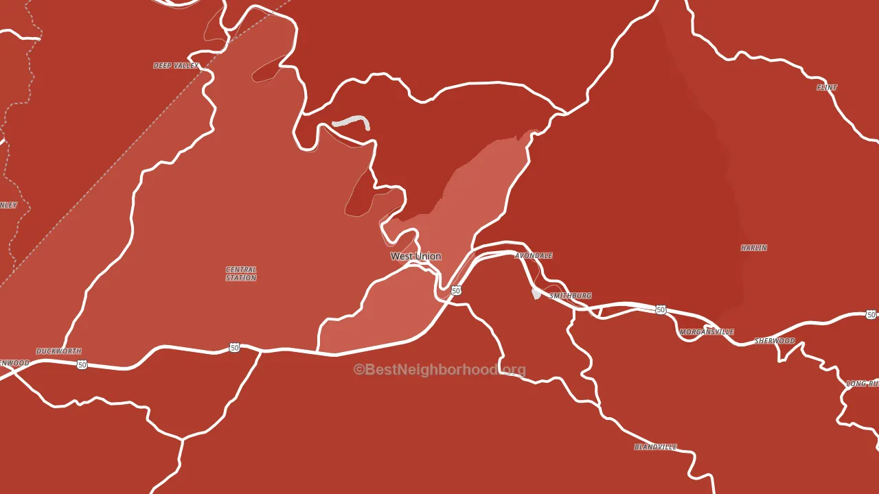 West Union, WV block-group political-lean map