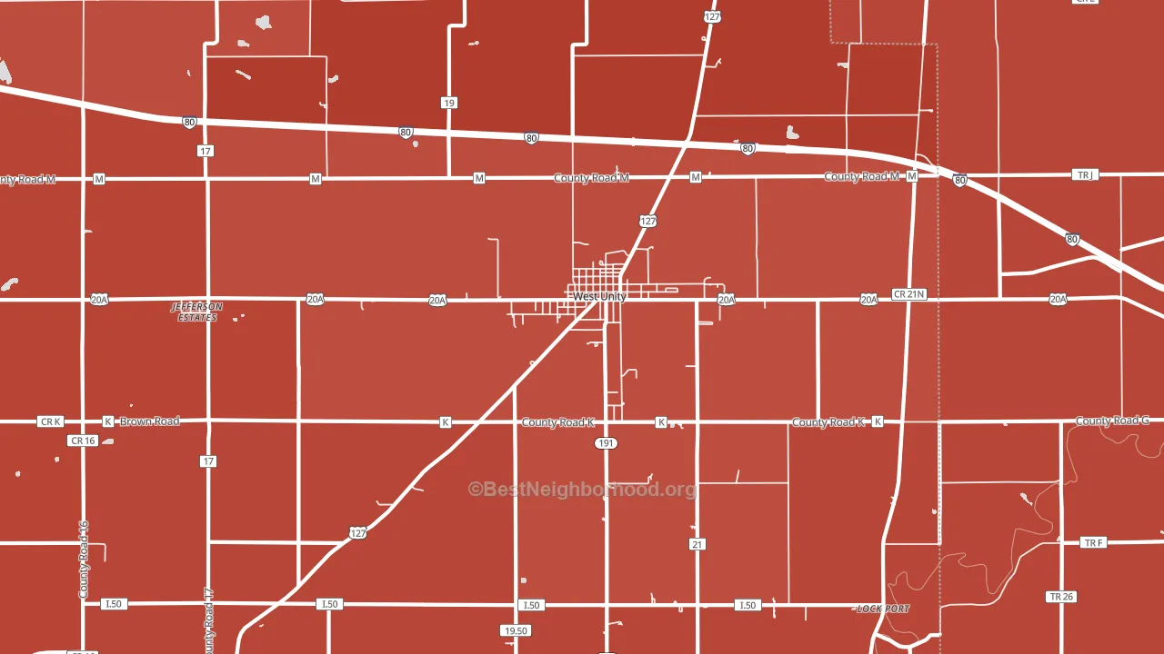 West Unity, OH block-group political-lean map