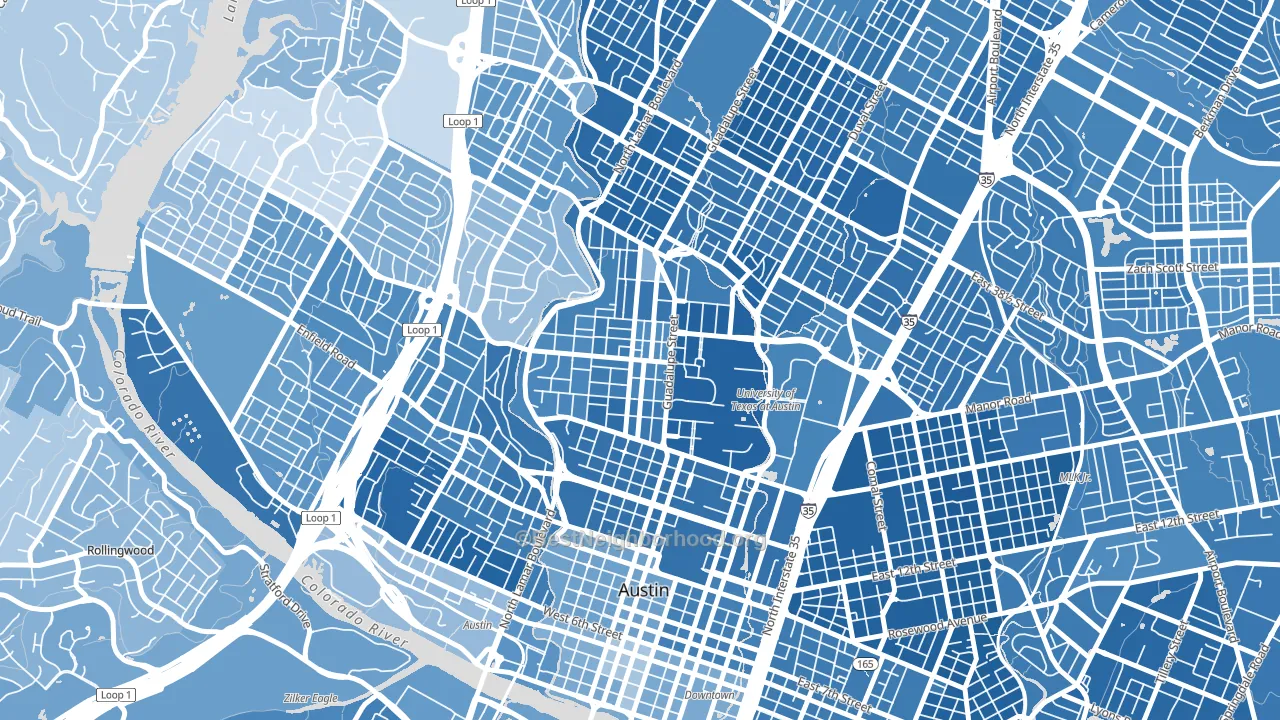 West University Austin, Austin, TX block-group political-lean map
