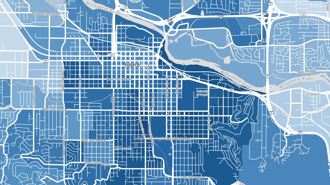 West University, Eugene, OR block-group political-lean map