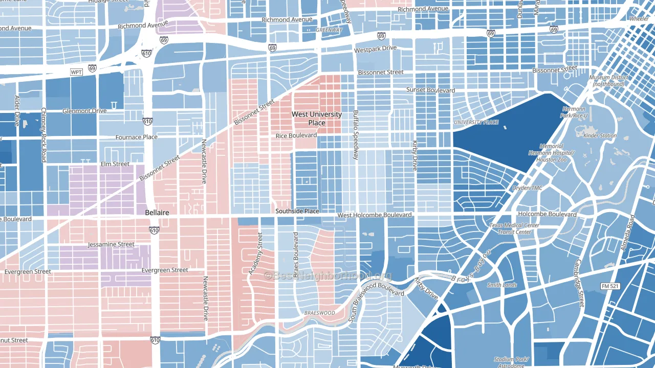 West University, Houston, TX block-group political-lean map