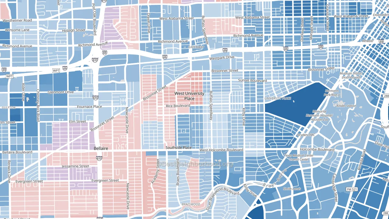 West University Place, TX block-group political-lean map