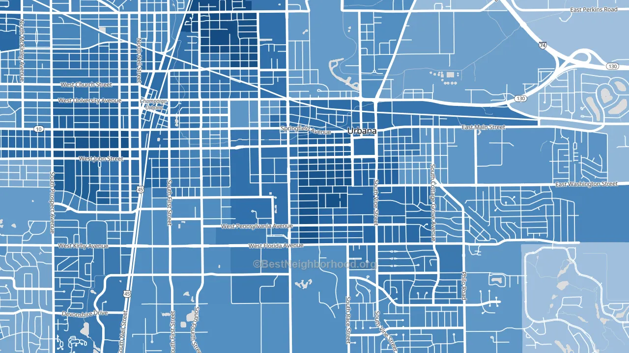 West Urbana, Urbana, IL block-group political-lean map