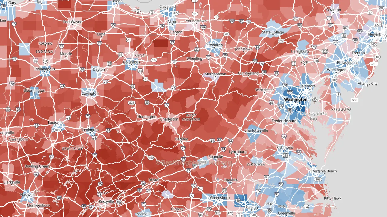 West Virginia block-group political-lean map