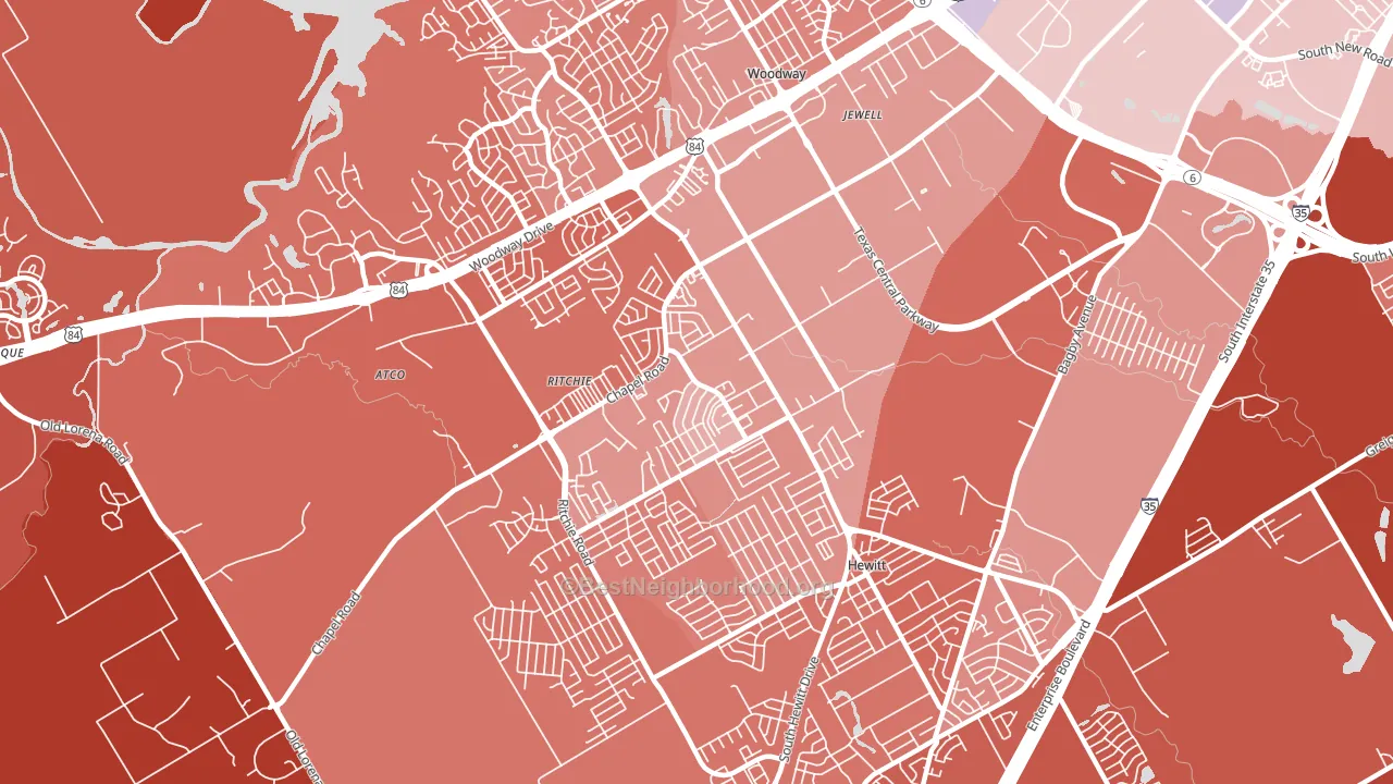 West Waco, Woodway, TX block-group political-lean map