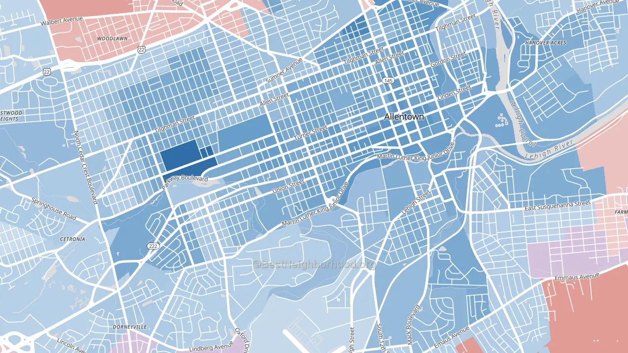 West Walnut, Allentown, PA block-group political-lean map