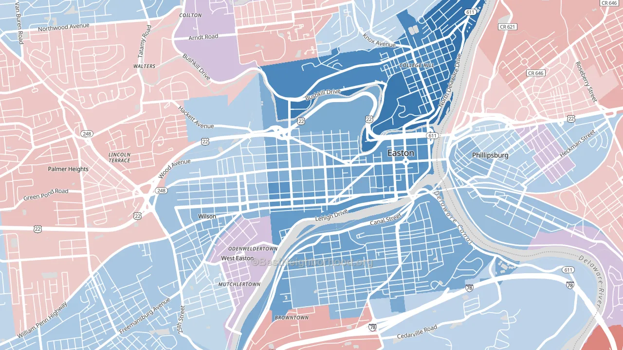 West Ward, Easton, PA block-group political-lean map
