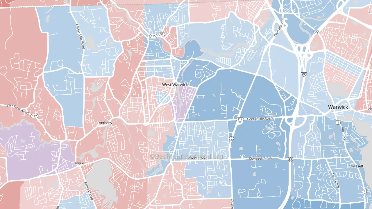 West Warwick, RI block-group political-lean map