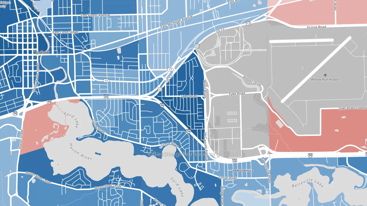 West Willow, Ypsilanti, MI block-group political-lean map