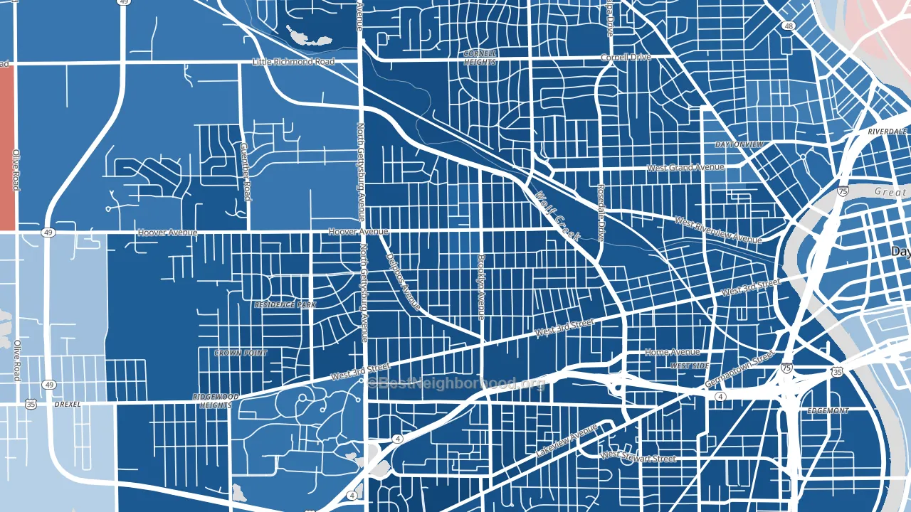 West Wood, Dayton, OH block-group political-lean map