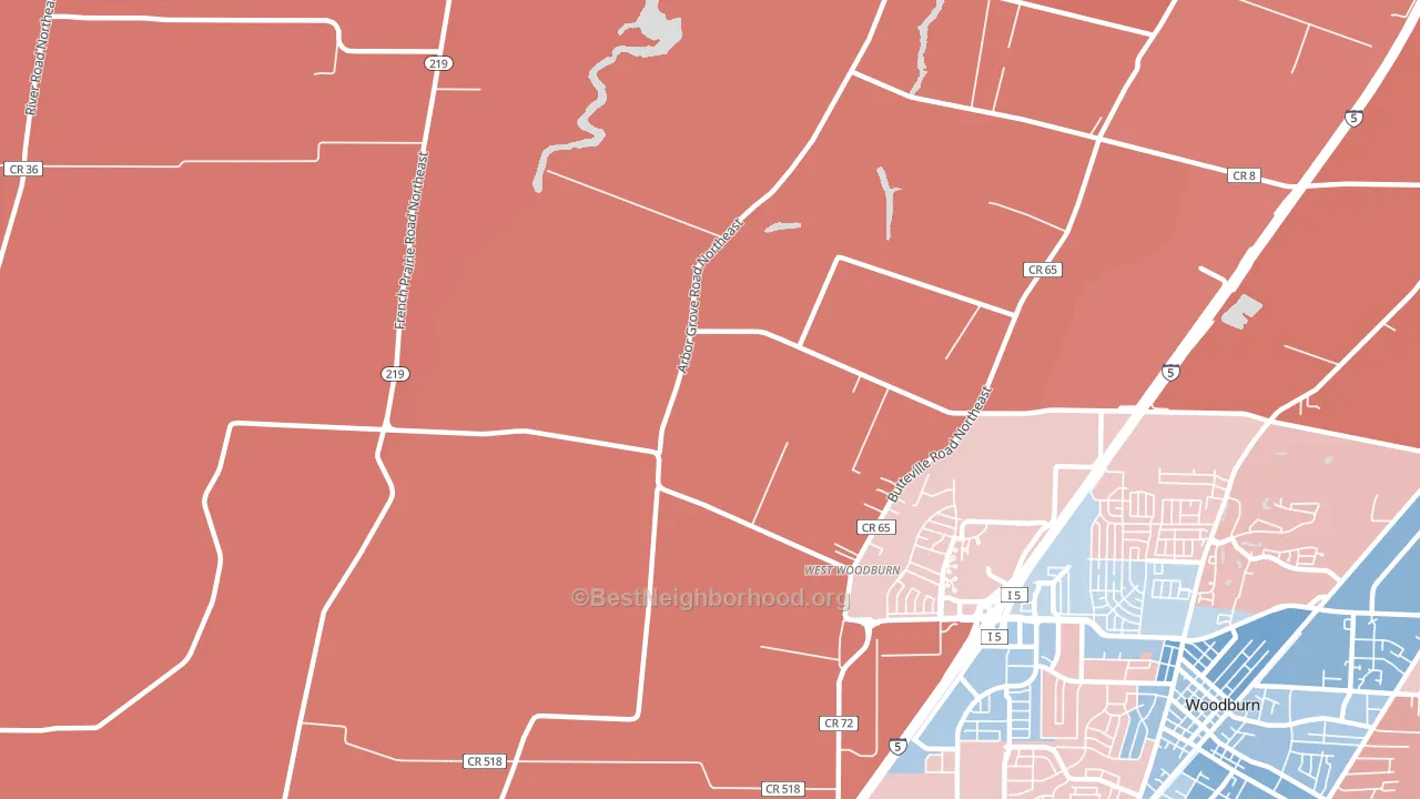 West Woodburn, OR block-group political-lean map