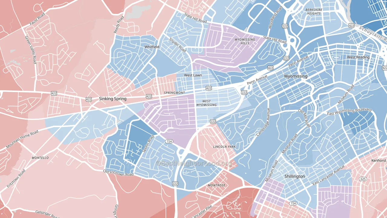 West Wyomissing, PA block-group political-lean map