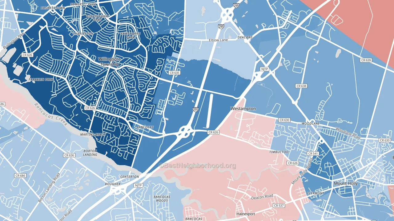 Westampton, NJ block-group political-lean map
