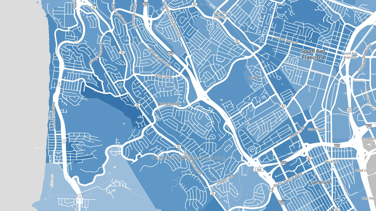 Westborough, South San Francisco, CA block-group political-lean map
