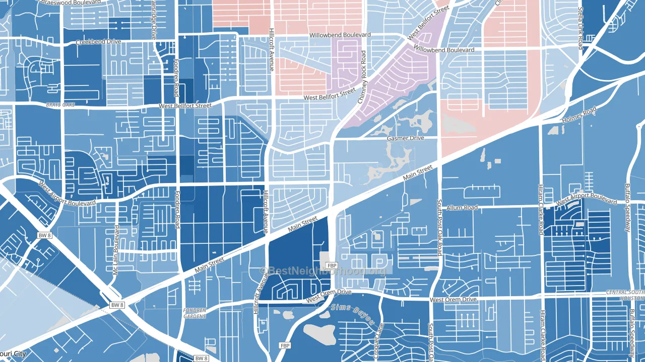 Westbury, Houston, TX block-group political-lean map