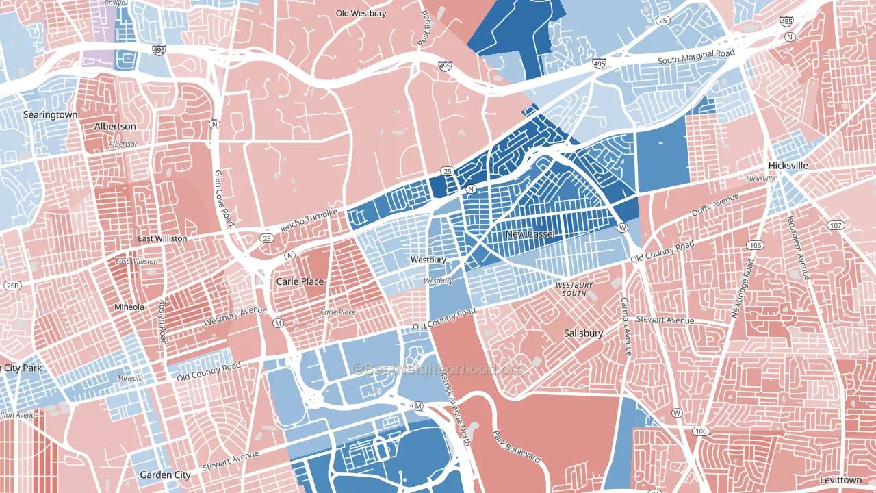 Westbury, NY block-group political-lean map