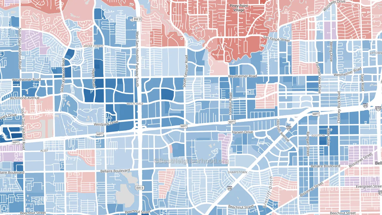 Westchase, Houston, TX block-group political-lean map