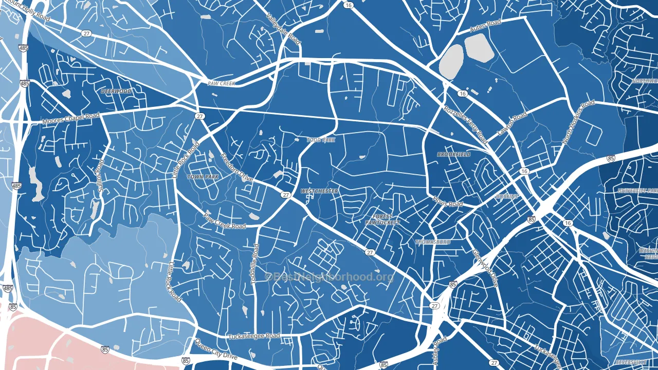 Westchester, Charlotte, NC block-group political-lean map