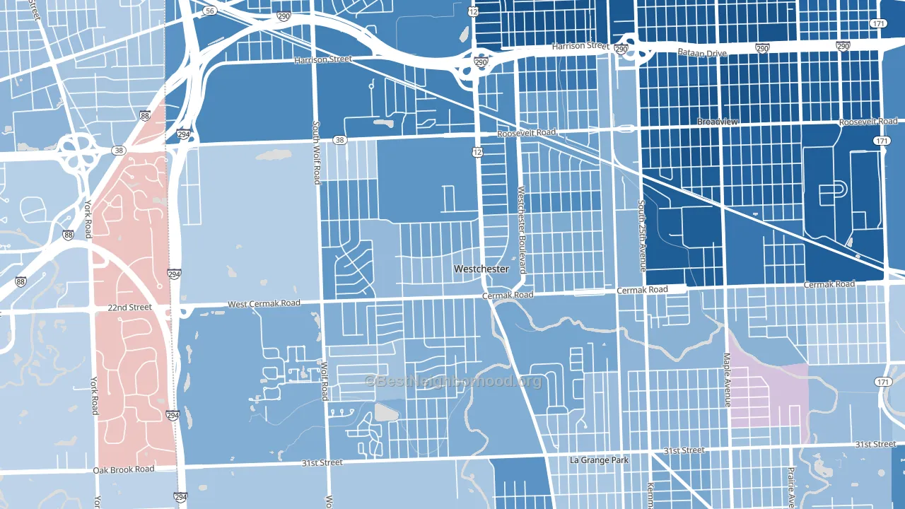 Westchester, IL block-group political-lean map