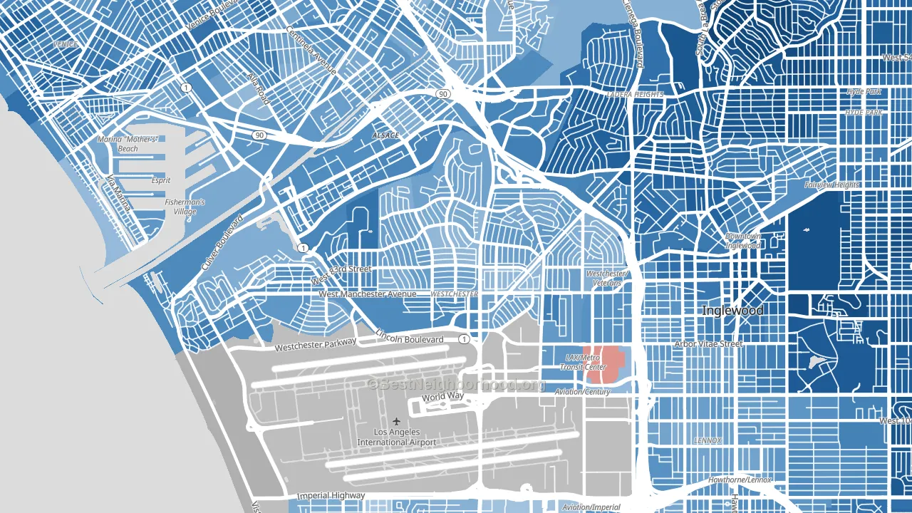 Westchester, Los Angeles, CA block-group political-lean map