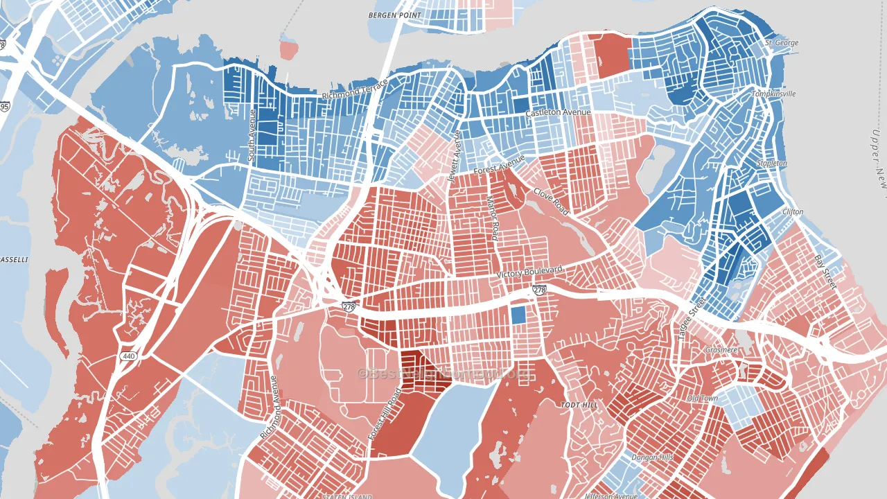 Westerleigh-Castleton, Staten Island, NY block-group political-lean map