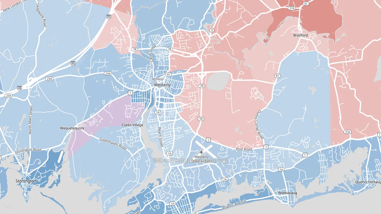 Westerly, RI block-group political-lean map