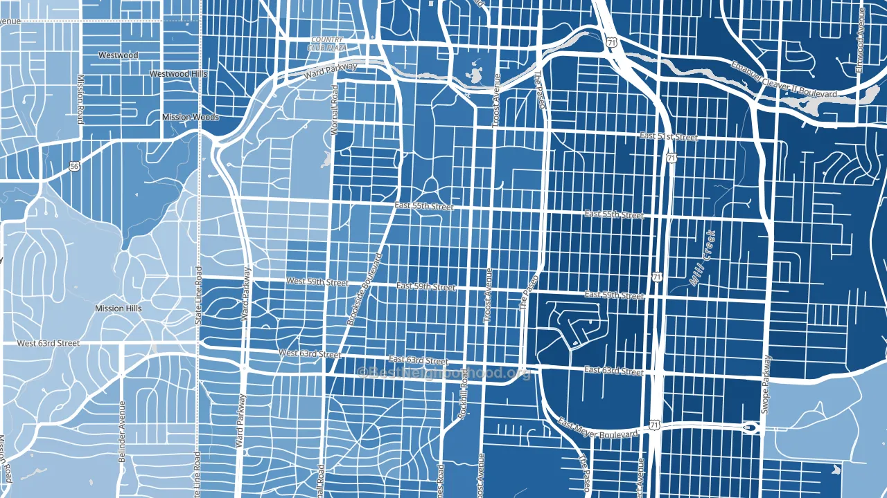Western 49-63, Kansas City, MO block-group political-lean map