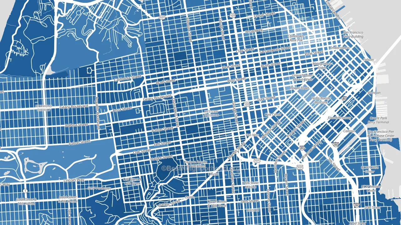 Western Addition, San Francisco, CA block-group political-lean map