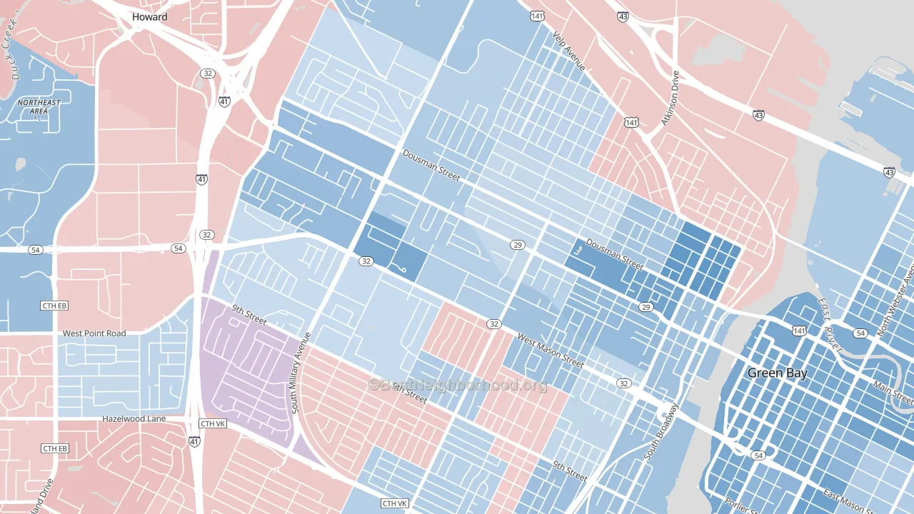Western Corridor, Green Bay, WI block-group political-lean map