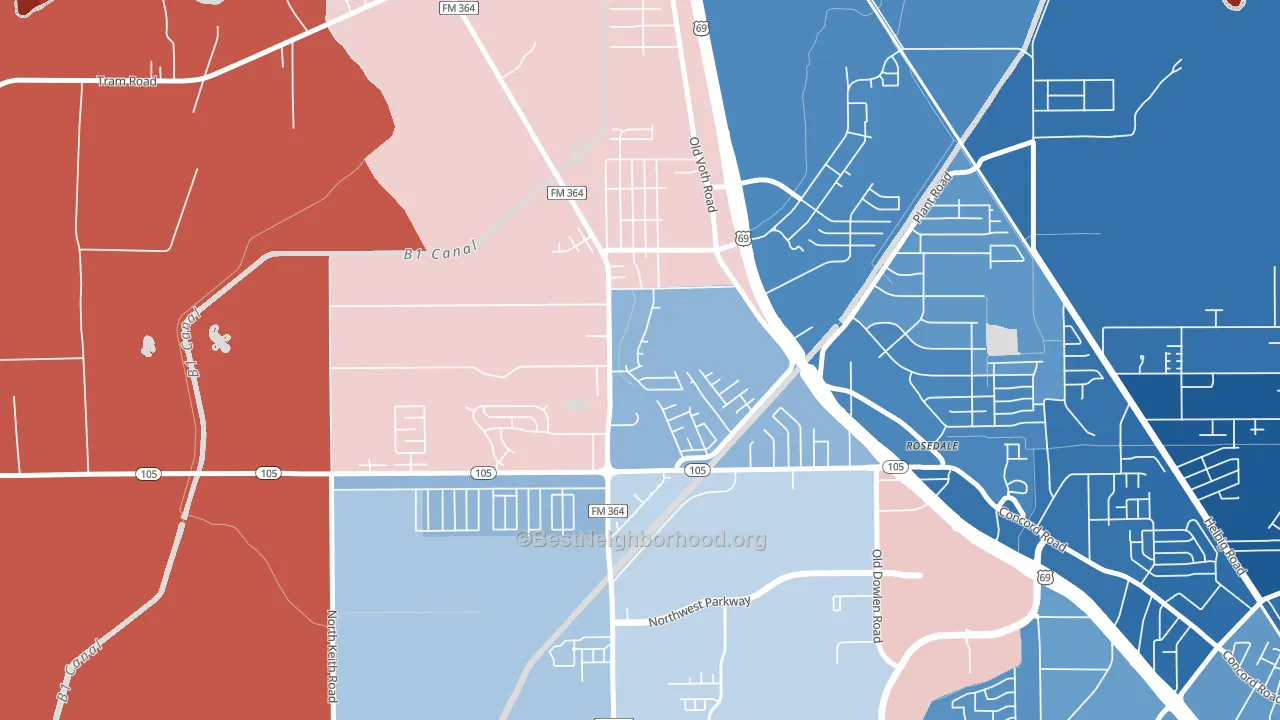 Western Hills, Beaumont, TX block-group political-lean map