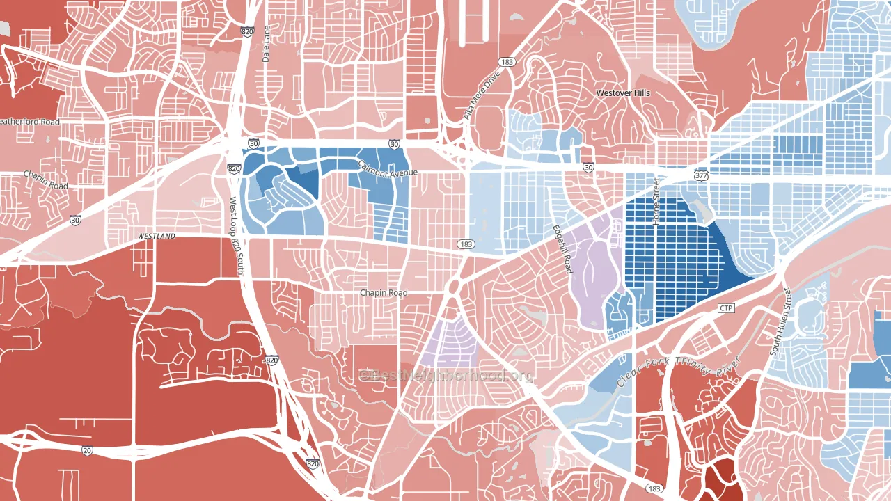 Western Hills Fort Worth, Fort Worth, TX block-group political-lean map