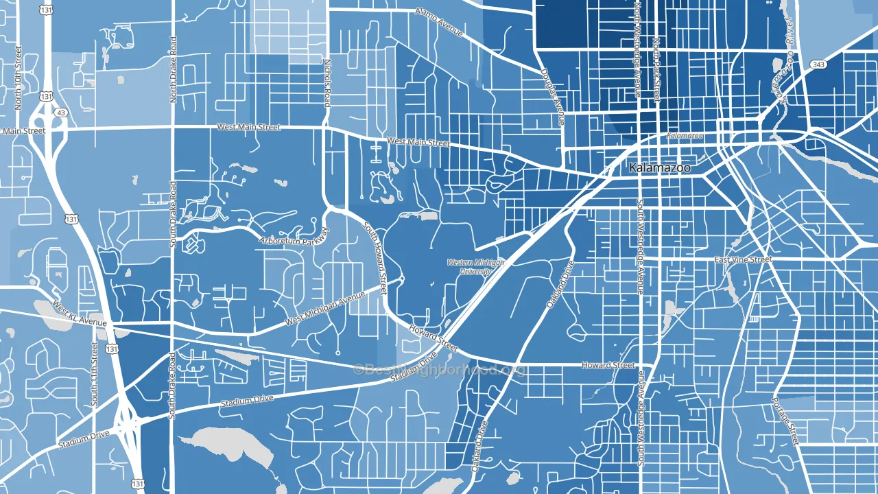 Western Michigan University-KRPH, Kalamazoo, MI block-group political-lean map