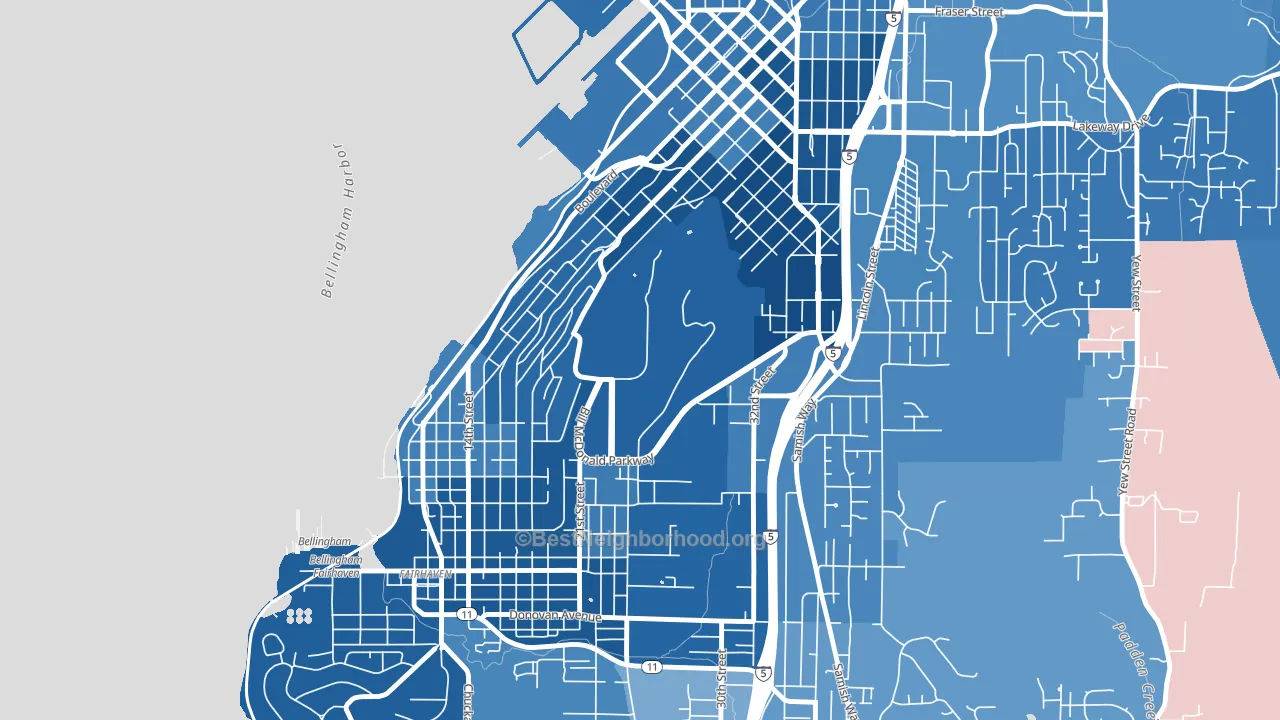 Western Washington University, Bellingham, WA block-group political-lean map