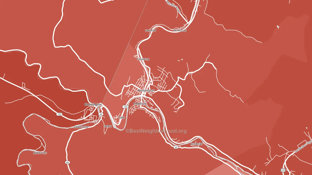 Westernport, MD block-group political-lean map