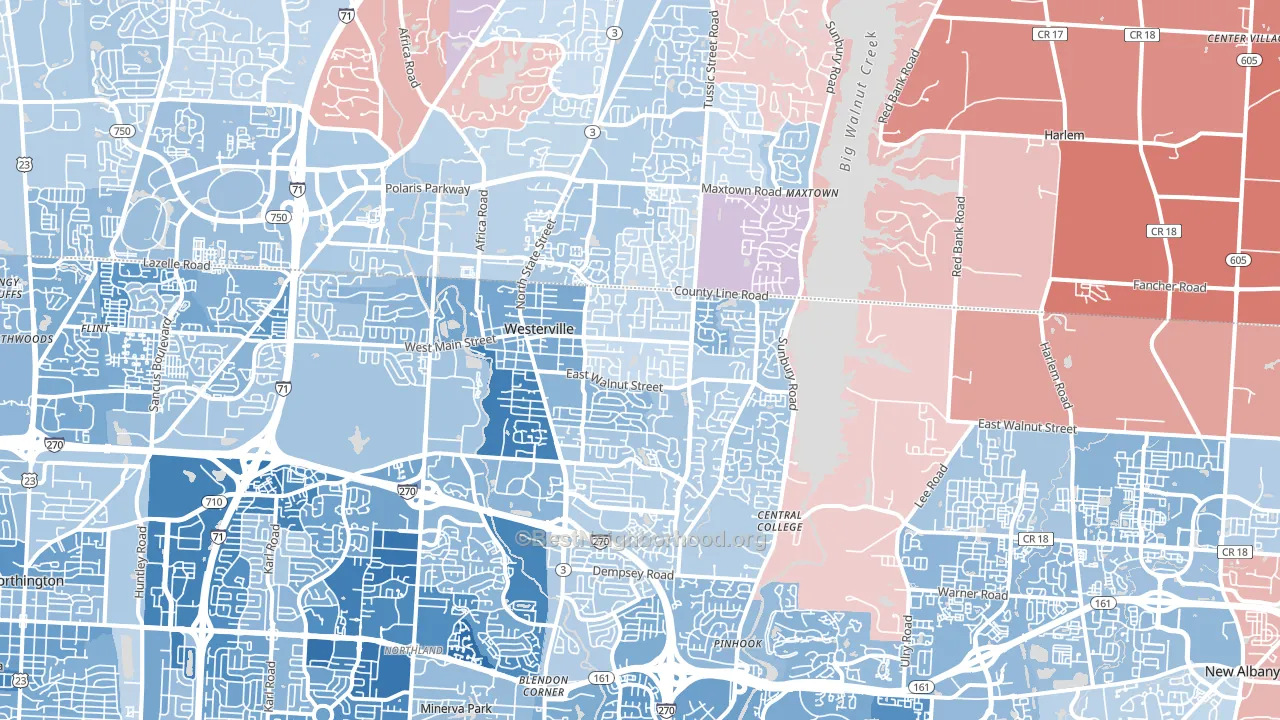 Westerville, OH block-group political-lean map