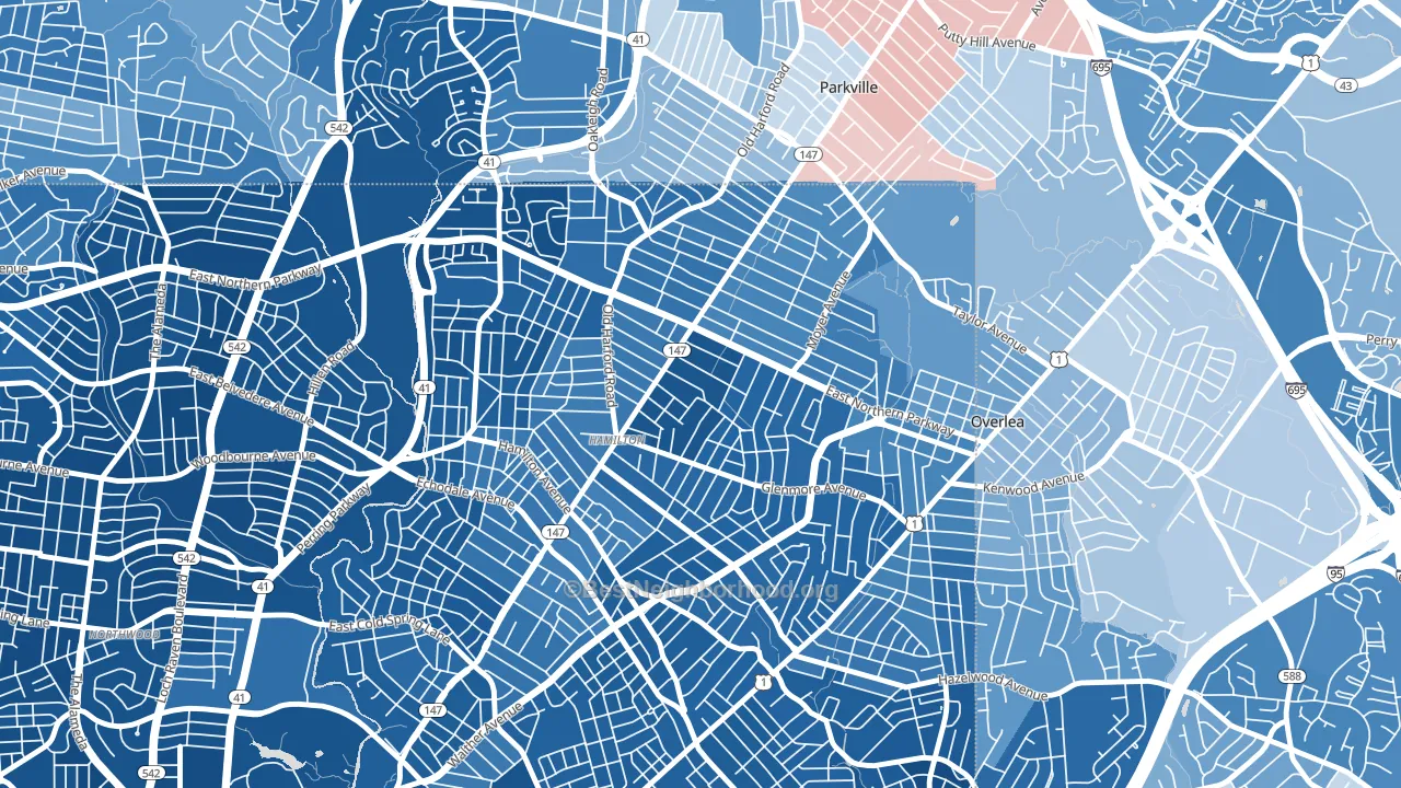 Westfield, Baltimore, MD block-group political-lean map