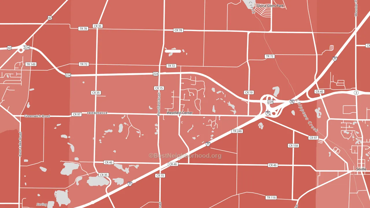Westfield Center, OH block-group political-lean map
