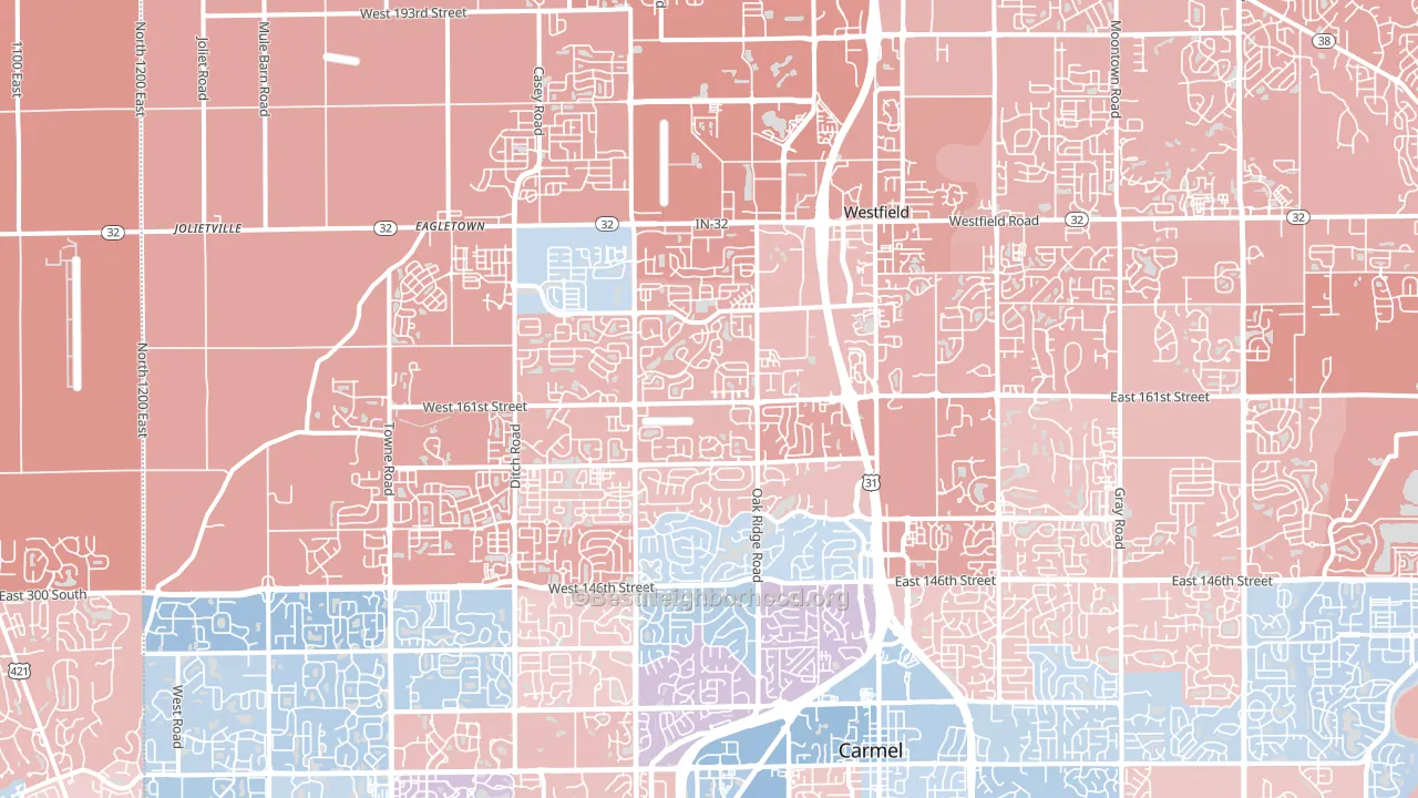 Westfield, IN block-group political-lean map