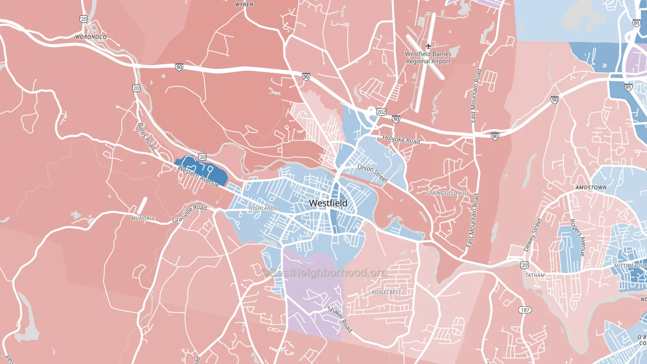 Westfield, MA block-group political-lean map