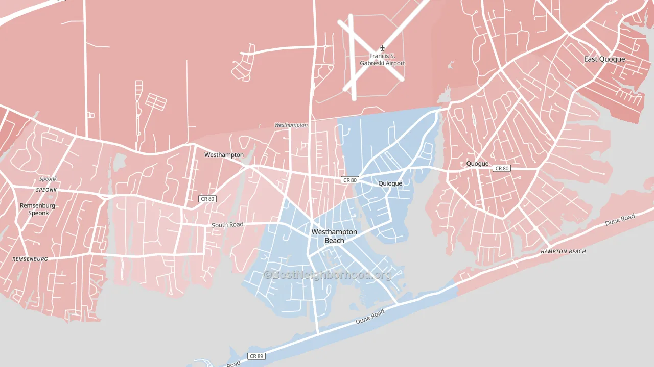 Westhampton Beach, NY block-group political-lean map