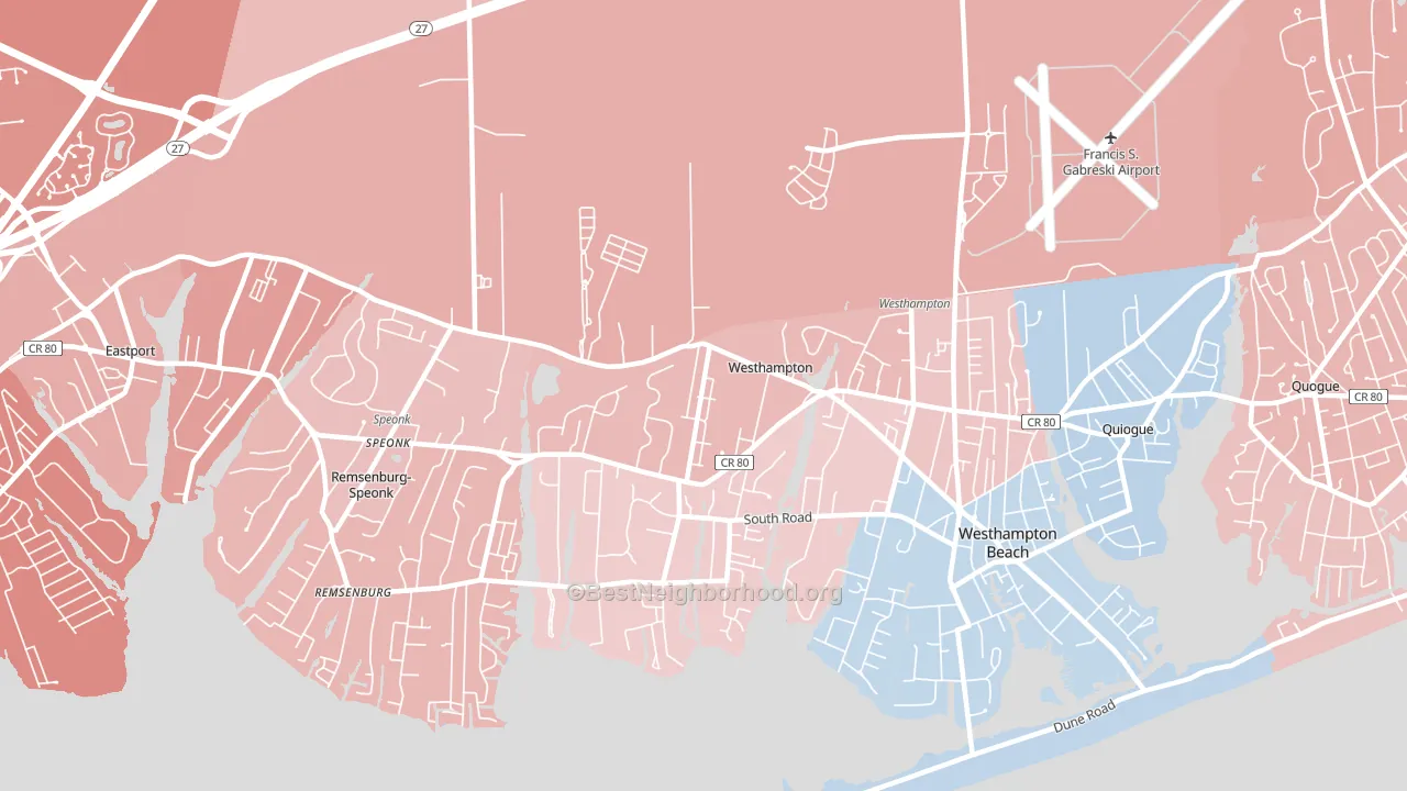 Westhampton, NY block-group political-lean map