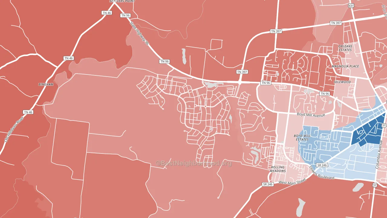 Westhaven, Franklin, TN block-group political-lean map