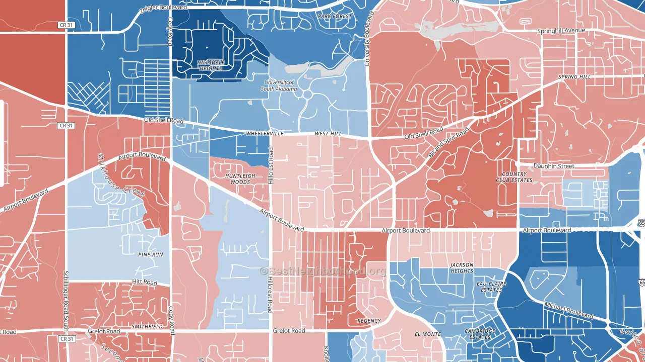 Westhill, Mobile, AL block-group political-lean map