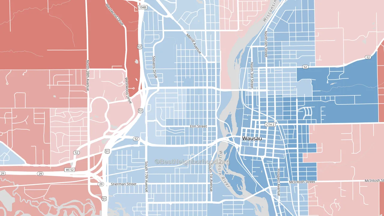 Westies, Wausau, WI block-group political-lean map