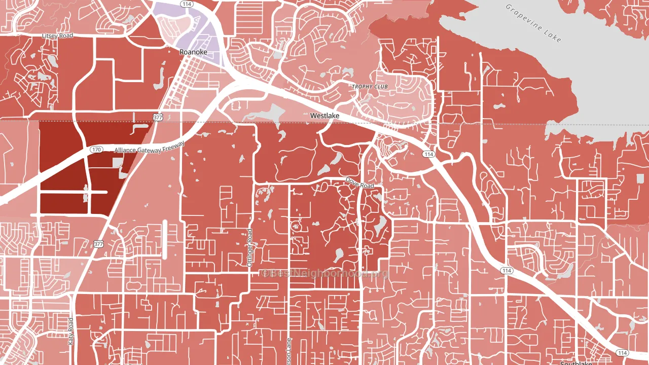 Westlake, TX block-group political-lean map